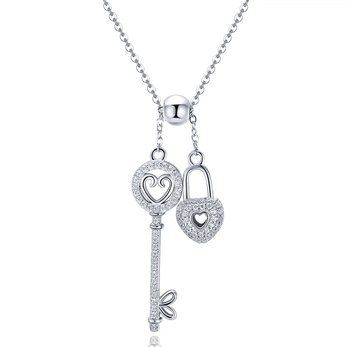 Silver Key of Heart Lock Necklace - PANDORA Style - SCN290