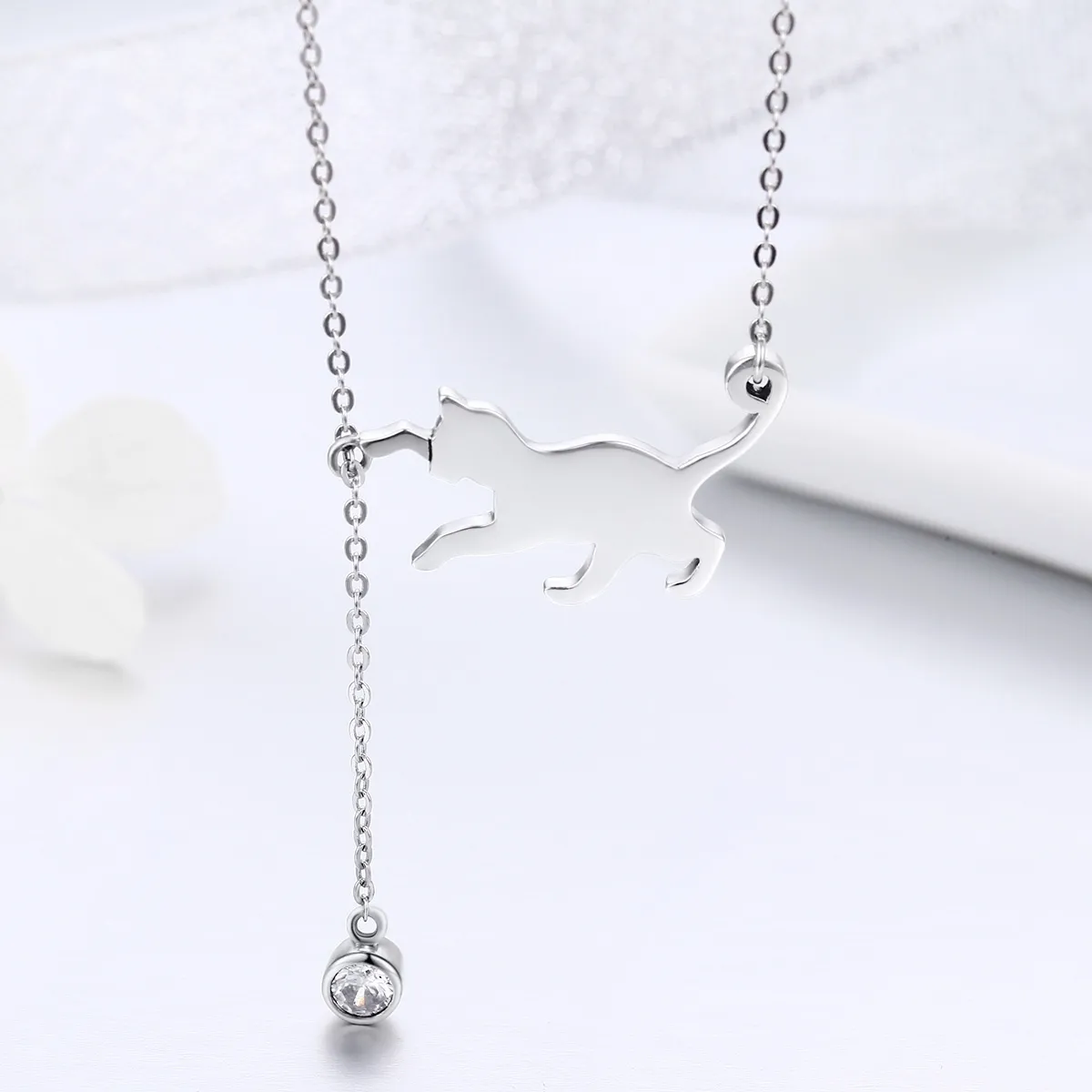 Silver Naughty Kitten Necklace - PANDORA Style - SCN232