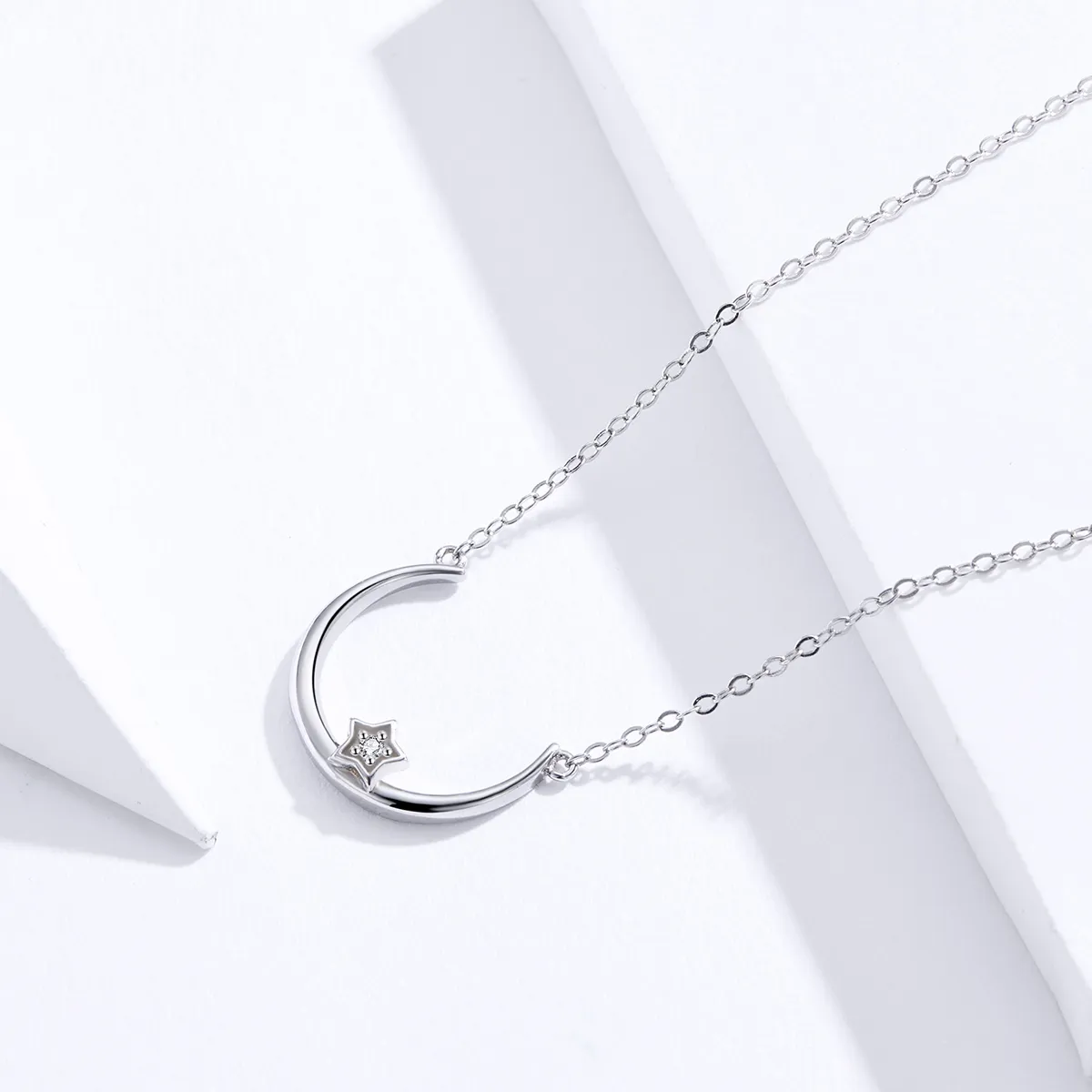 Silver Offset Star Circle Necklace - PANDORA Style - SCN382