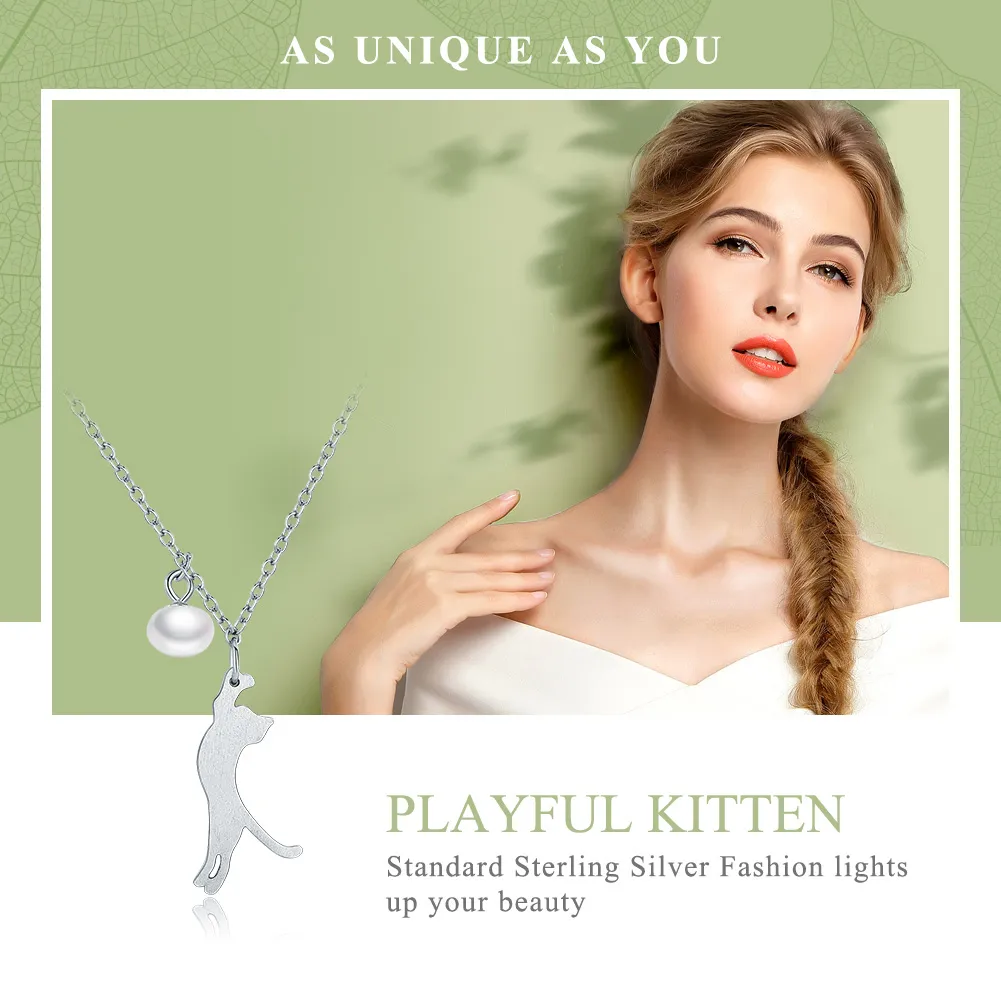 Silver Playful Kitten Necklace - PANDORA Style - SCN175