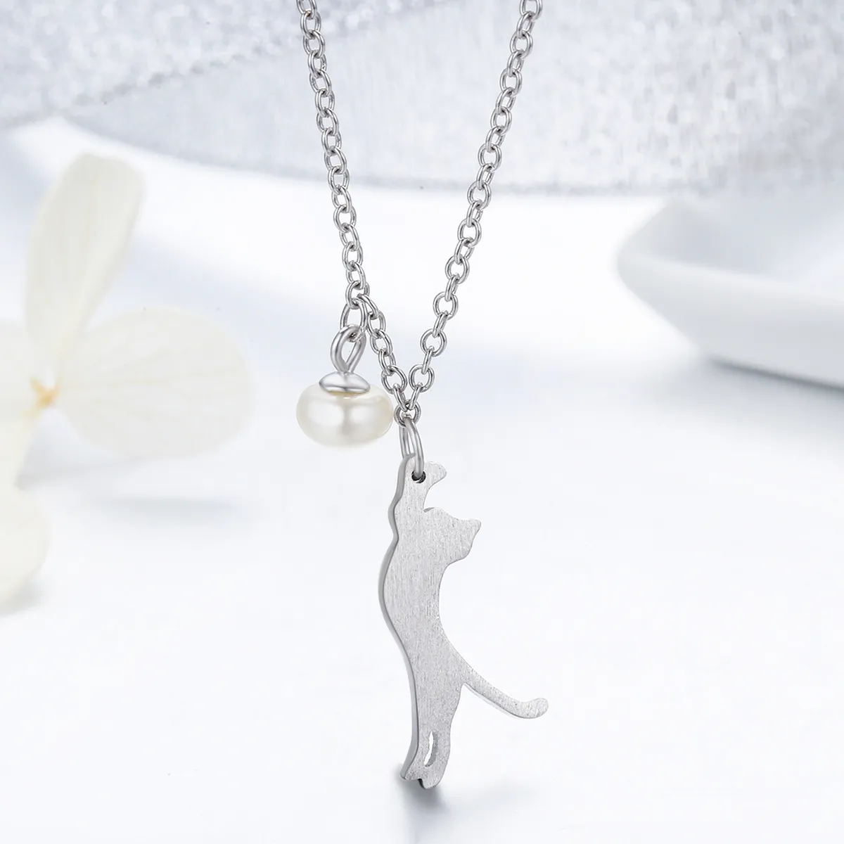 Silver Playful Kitten Necklace - PANDORA Style - SCN175