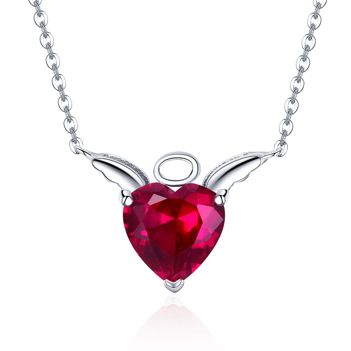 Silver Red Angel Heart Necklace - PANDORA Style - SCN285