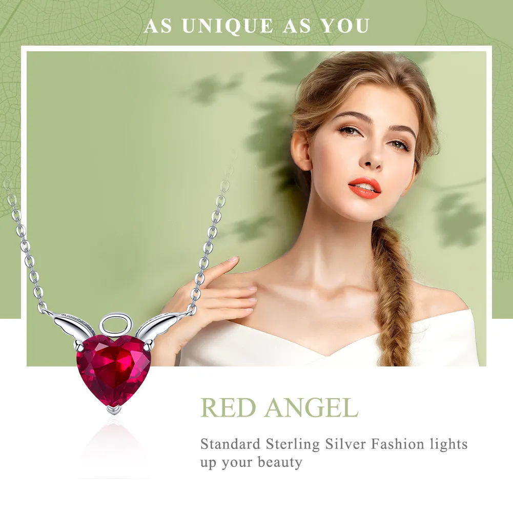 Silver Red Angel Heart Necklace - PANDORA Style - SCN285