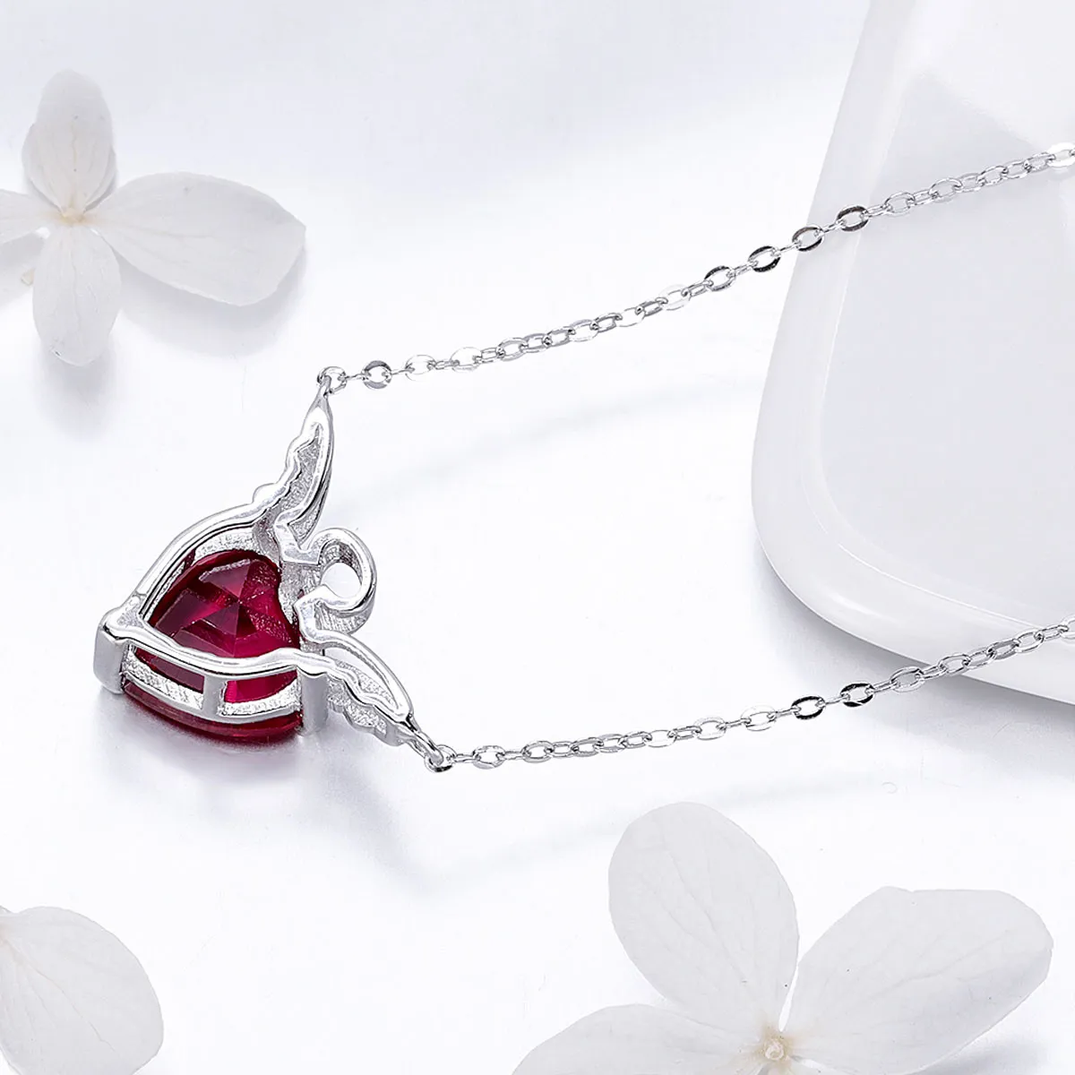 Silver Red Angel Heart Necklace - PANDORA Style - SCN285