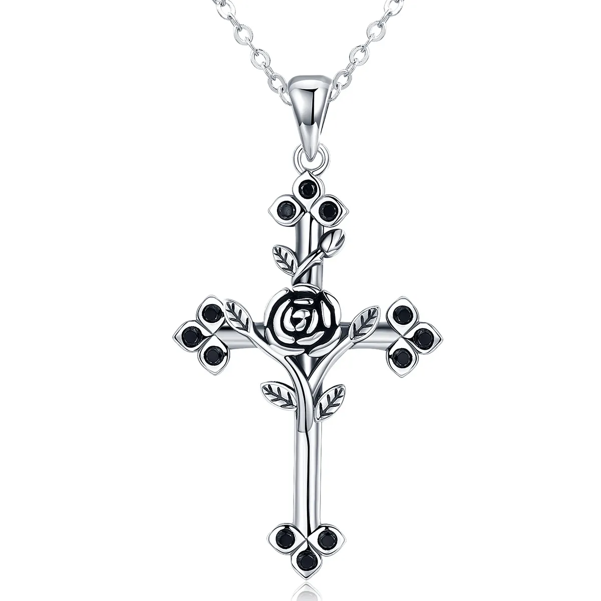 Silver Rose Cross Necklace - PANDORA Style - SCN091