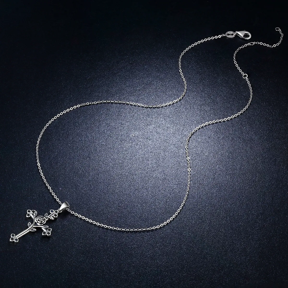 Silver Rose Cross Necklace - PANDORA Style - SCN091