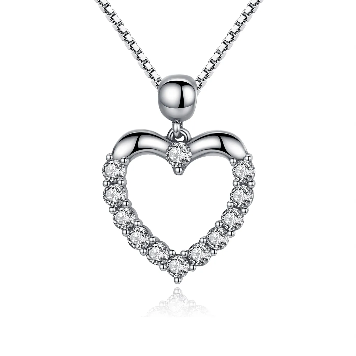 Silver Sparkle Heart Necklace - PANDORA Style - SCN025