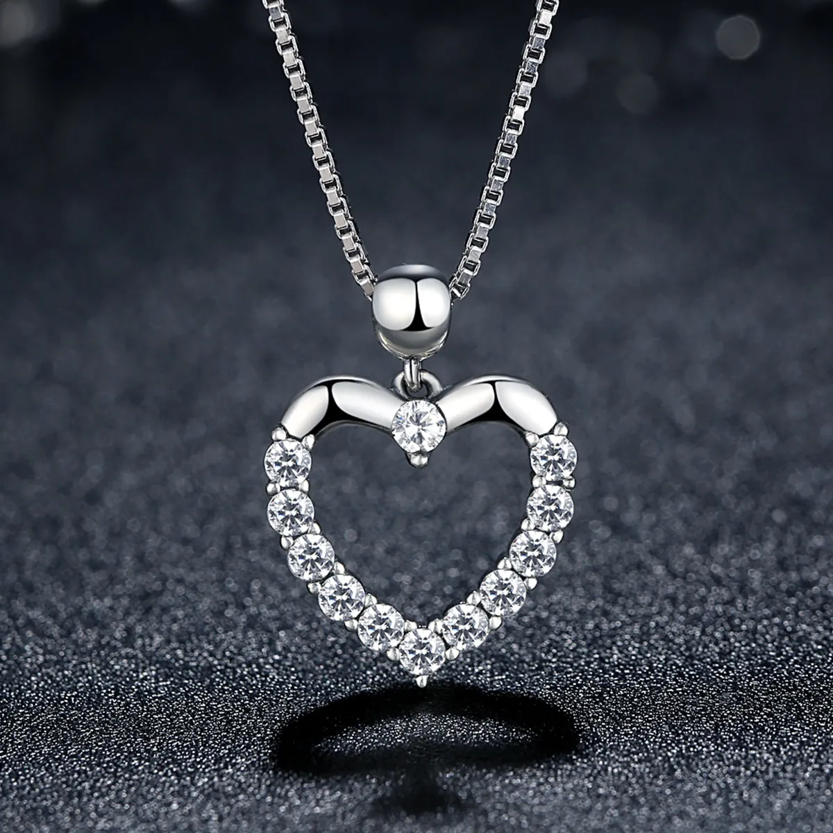 Silver Sparkle Heart Necklace - PANDORA Style - SCN025