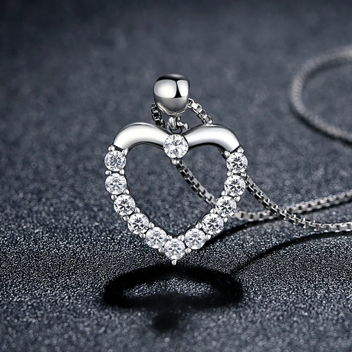 Silver Sparkle Heart Necklace - PANDORA Style - SCN025