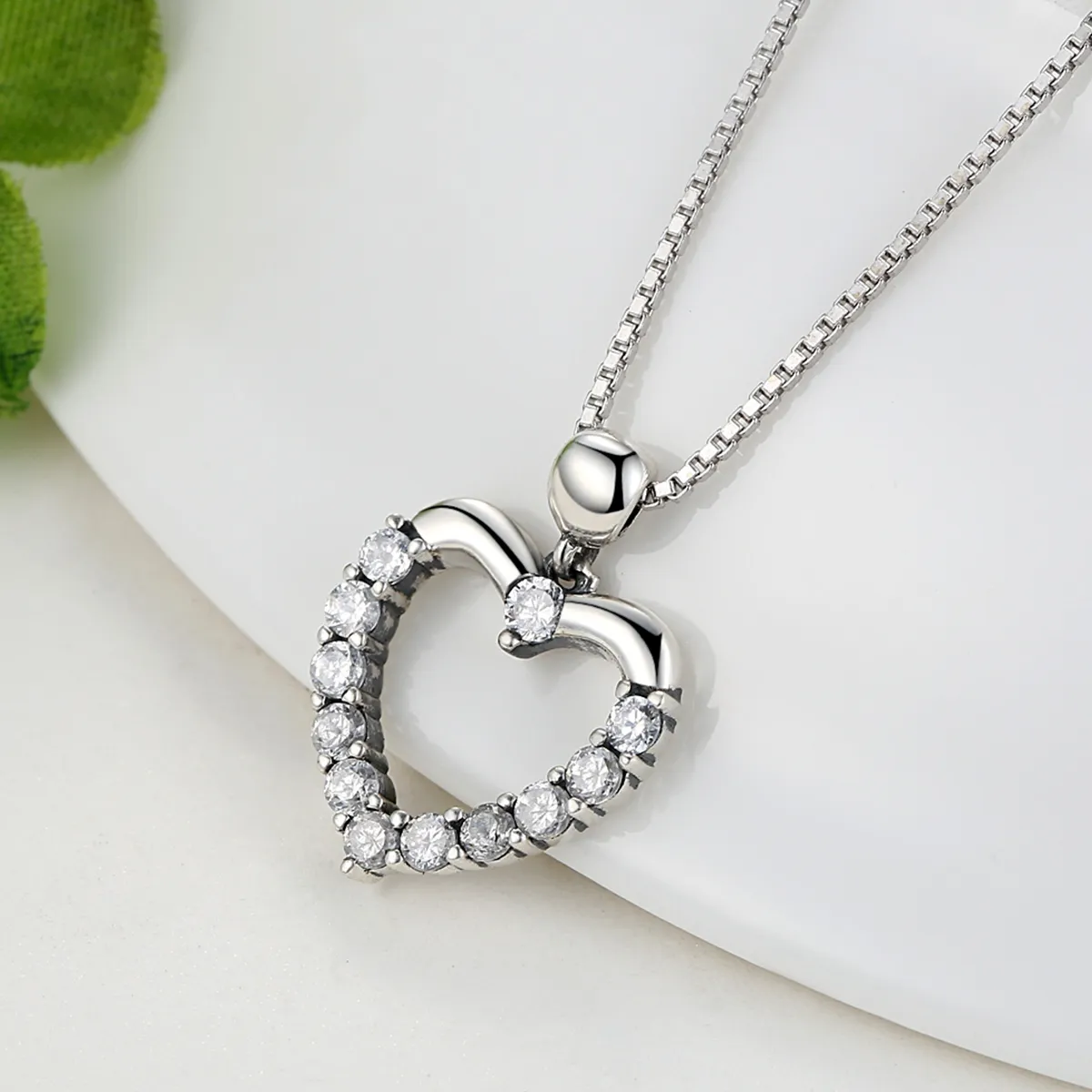 Silver Sparkle Heart Necklace - PANDORA Style - SCN025