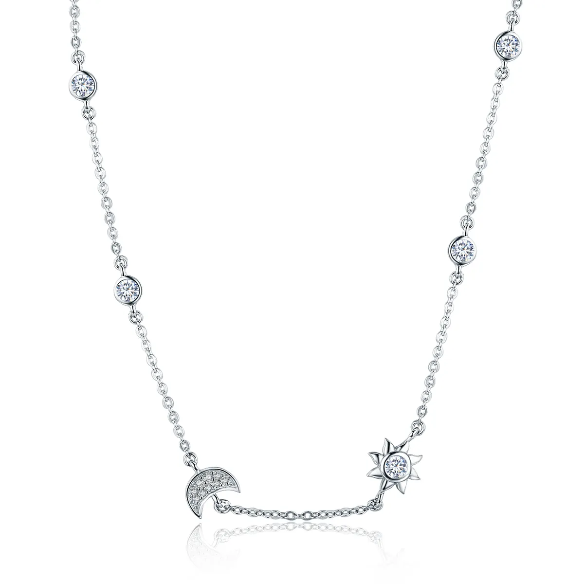 Silver Sun and Moon Glory Chain Necklace - PANDORA Style - SCN272