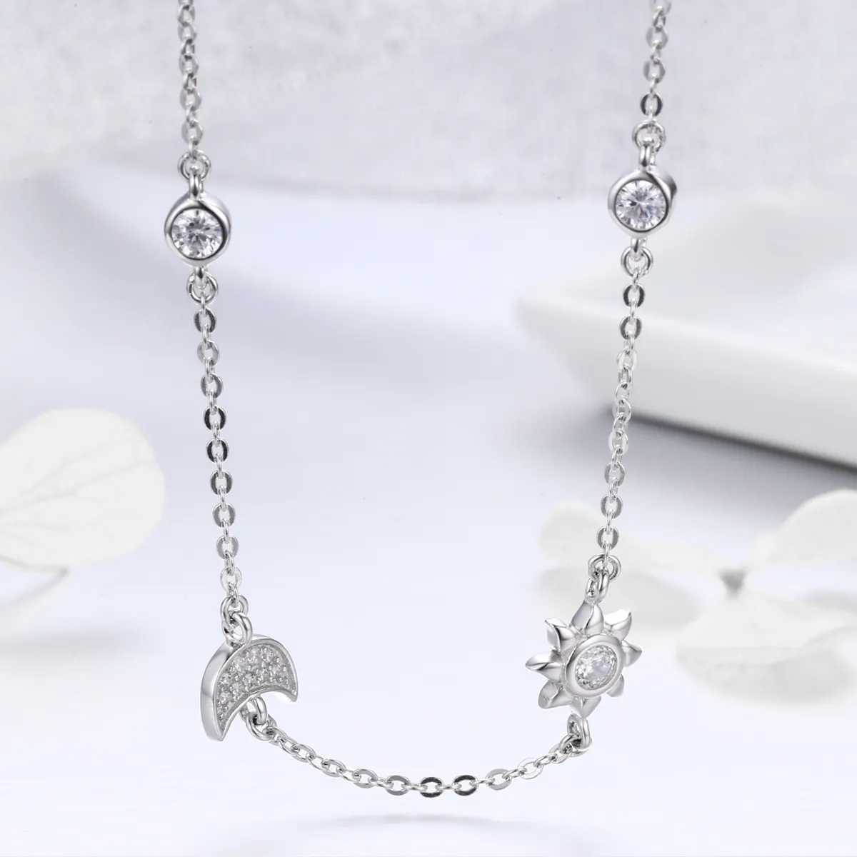 Silver Sun and Moon Glory Chain Necklace - PANDORA Style - SCN272