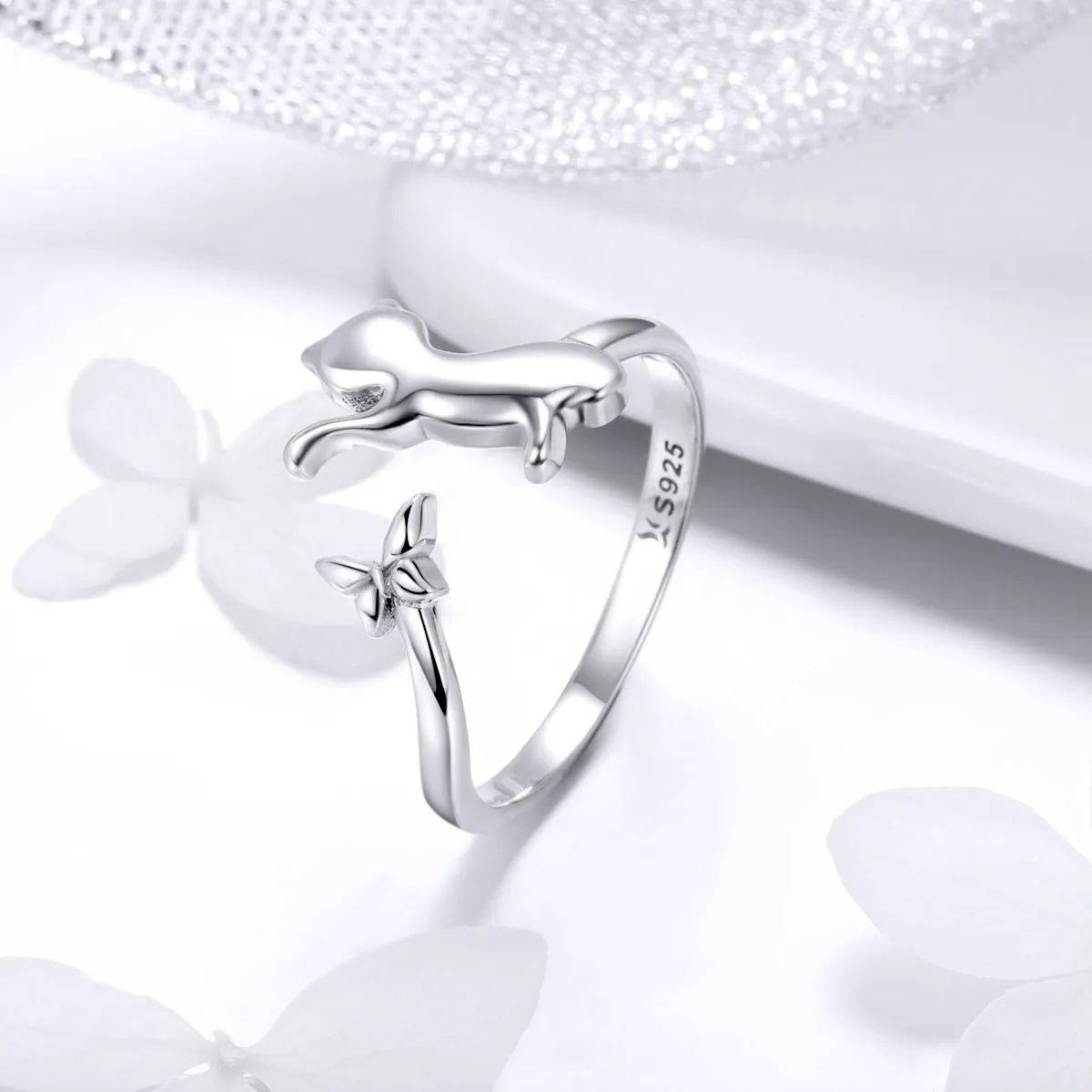 Silver Cat Companionship Ring - PANDORA Style - SCR443