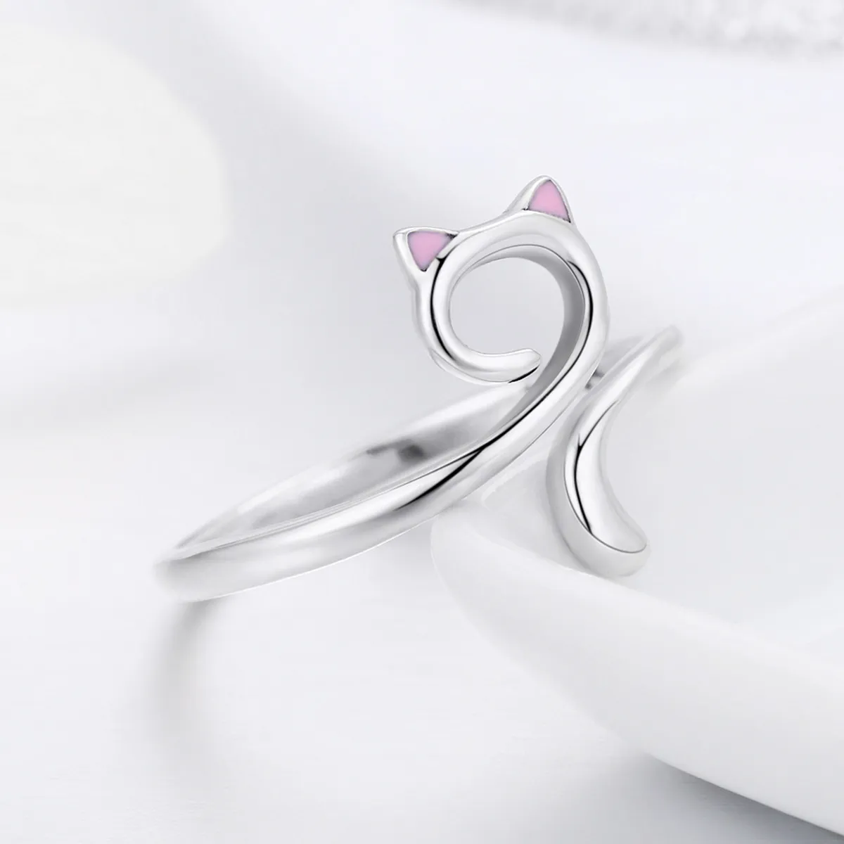 Silver Cats In Love Ring - PANDORA Style - SCR341