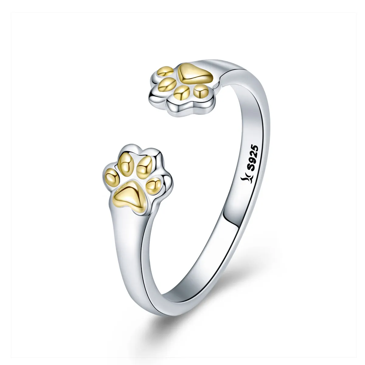 Silver & Gold-Plated Cat Paw Ring - PANDORA Style - SCR430