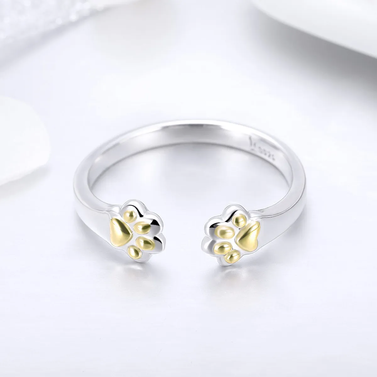 Silver & Gold-Plated Cat Paw Ring - PANDORA Style - SCR430