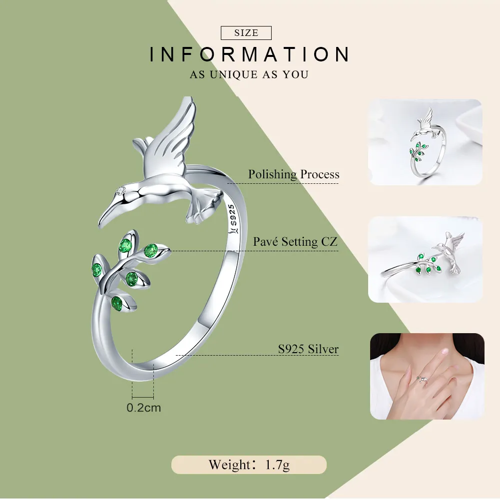 Silver Greetings From Hummingbirds Ring - PANDORA Style - SCR323