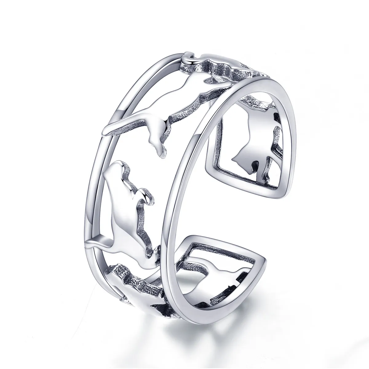 Silver Happy Cats Ring - PANDORA Style - SCR473