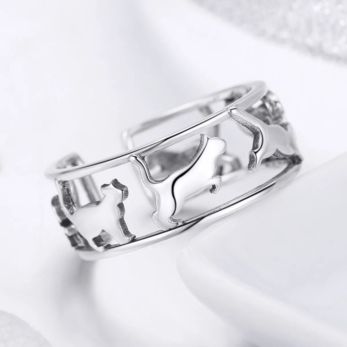 Silver Happy Cats Ring - PANDORA Style - SCR473