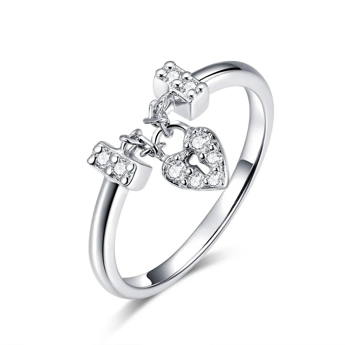 Silver Heart Lock Ring - PANDORA Style - SCR466