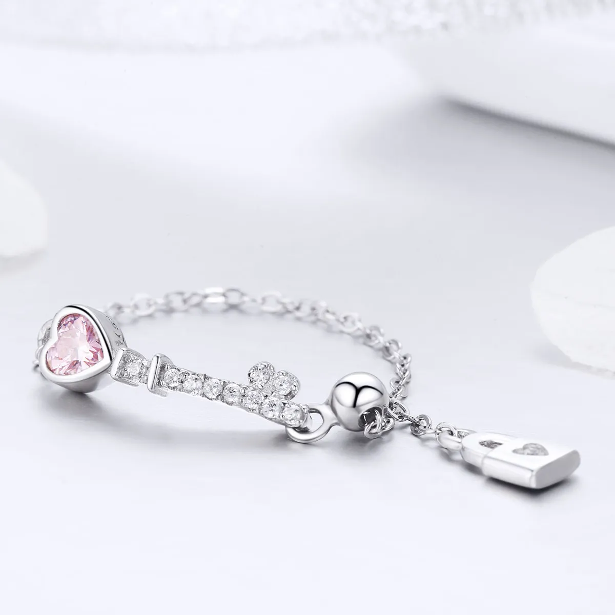 Silver Key of Heart Lock Ring - PANDORA Style - SCR425