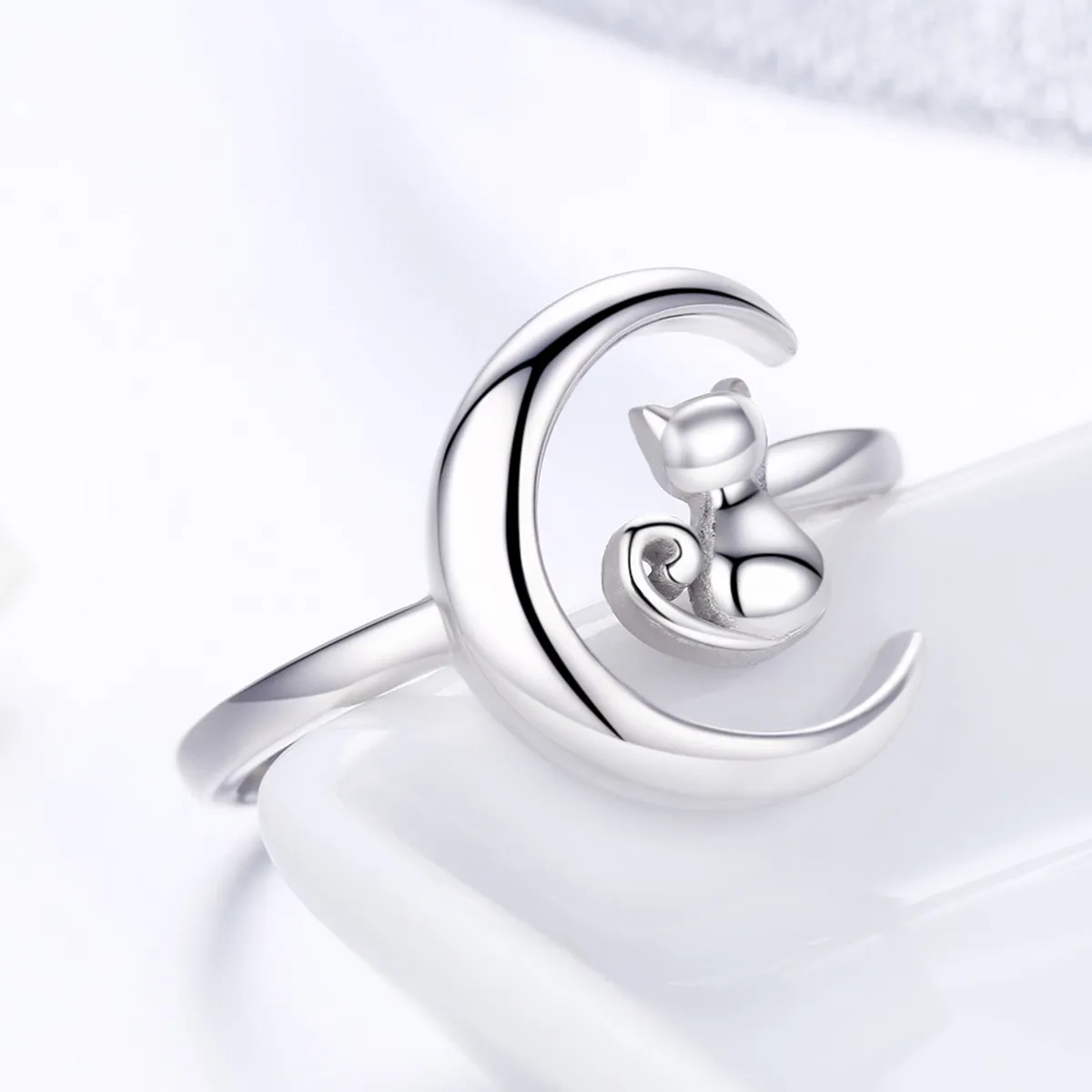 Silver Moon & Cat Ring - PANDORA Style - SCR451