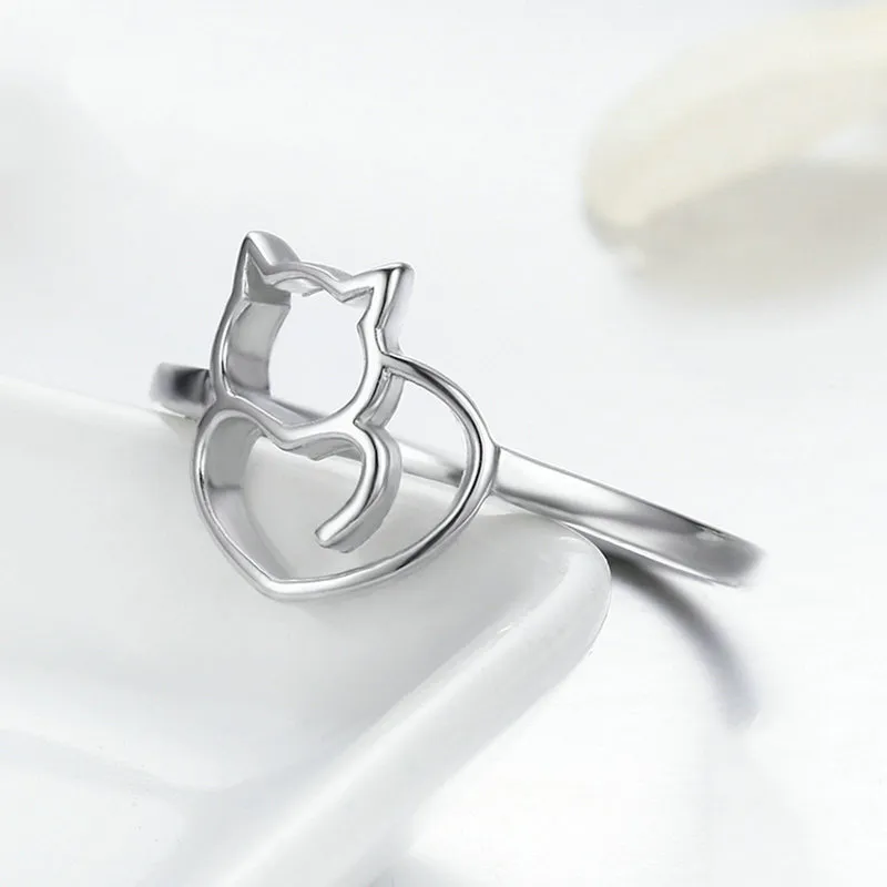 Silver Naughty Kitten Ring - PANDORA Style - SCR104