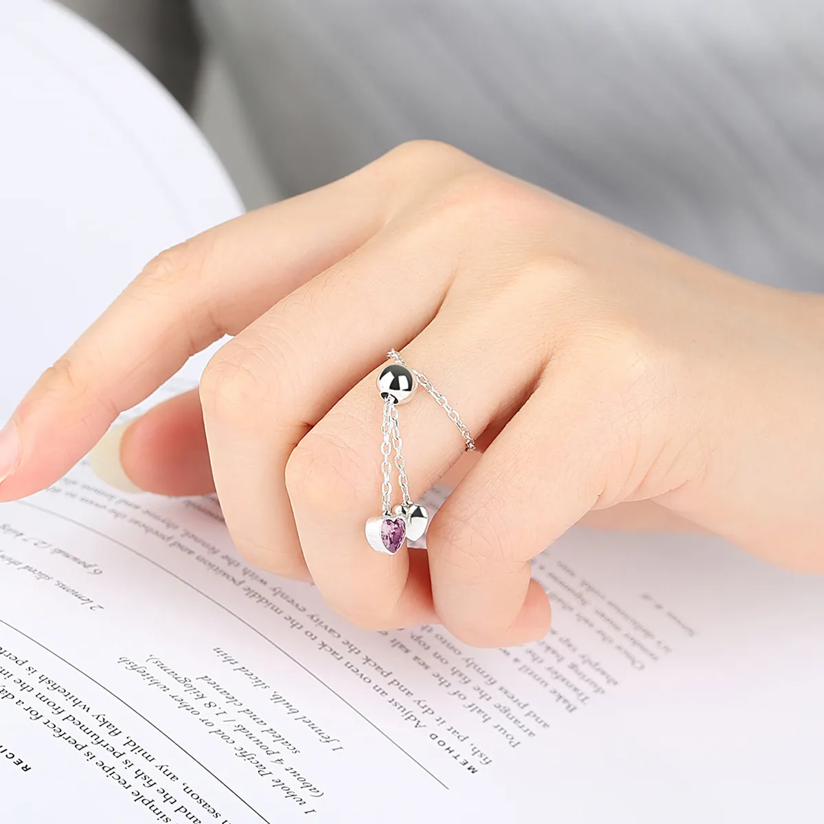 Silver Pink Heart Chain Ring - PANDORA Style - SCR015