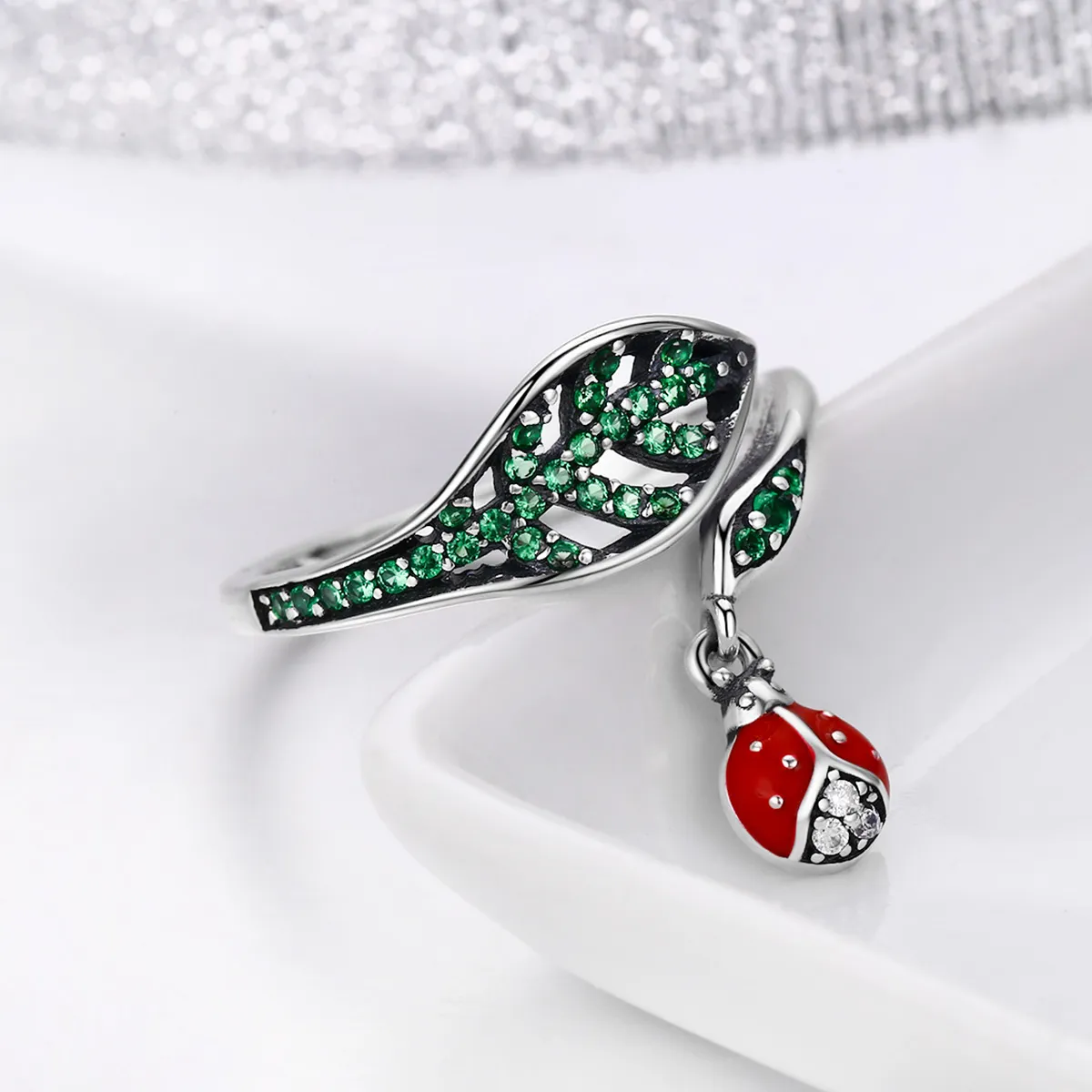 Silver Resting Ladybug Ring - PANDORA Style - SCR310